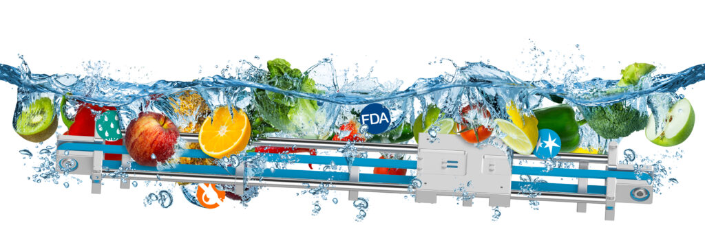 FDA-compliant drylin belt-driven actuator surrounded by food and water
