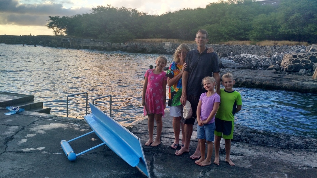 Damon McMillan & family with the SeaCharger, McMillan''s first autonomous surface vehicle