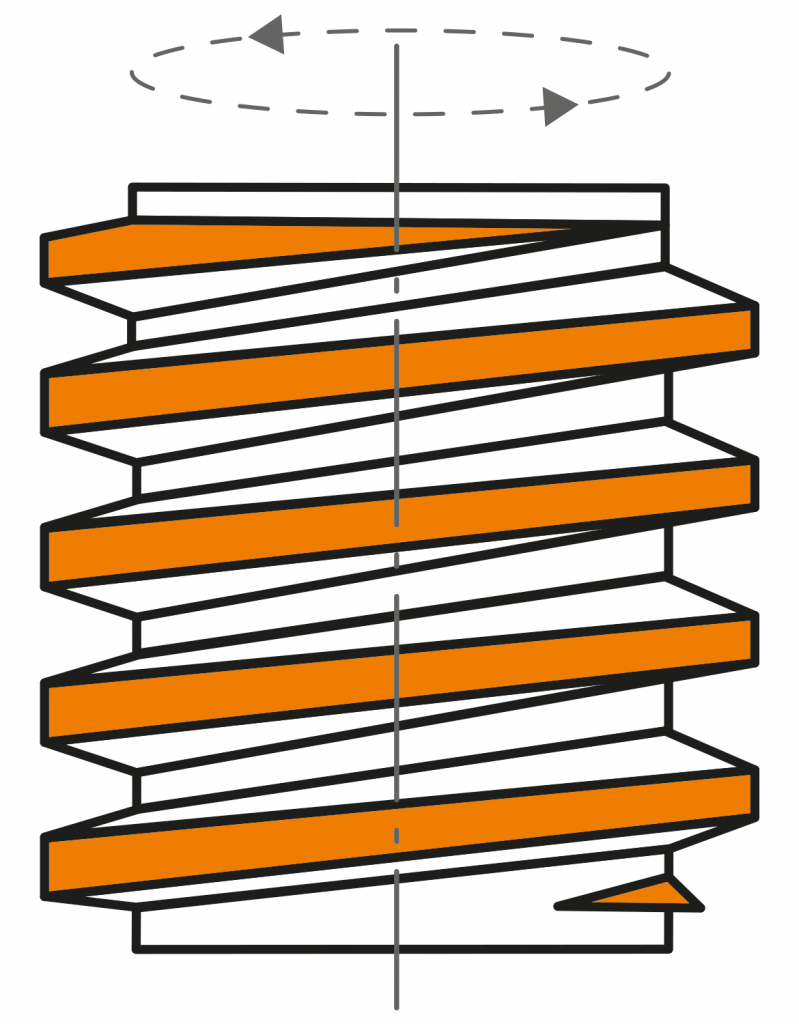 Lead screw with right hand thread highlighted in orange