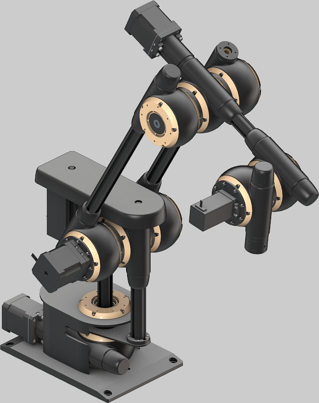 An articulated robot arm constructed from the modular Apiro worm gear system