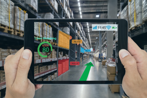 inventory management assistance with augmented reality highlighting where picks are and how many are left, with a guide arrow pointing the way