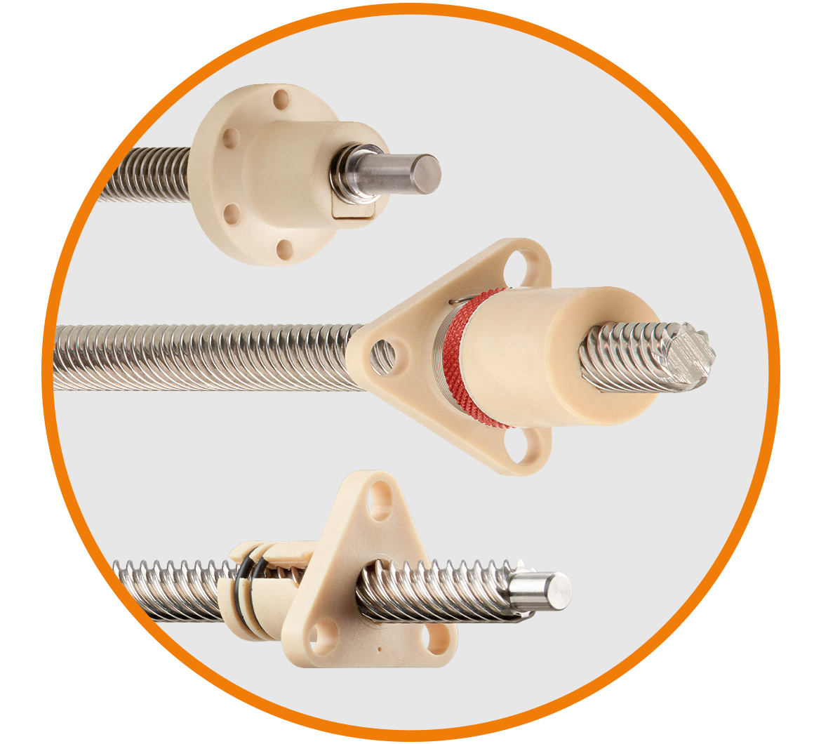 3 lead screws each with a different lead screw nut
