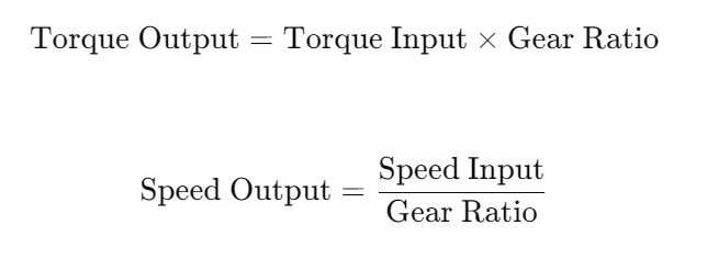 torque and speed output formula for gears