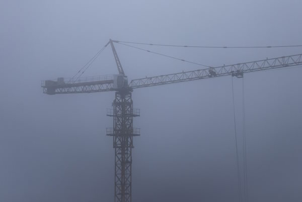 crane in foggy weather