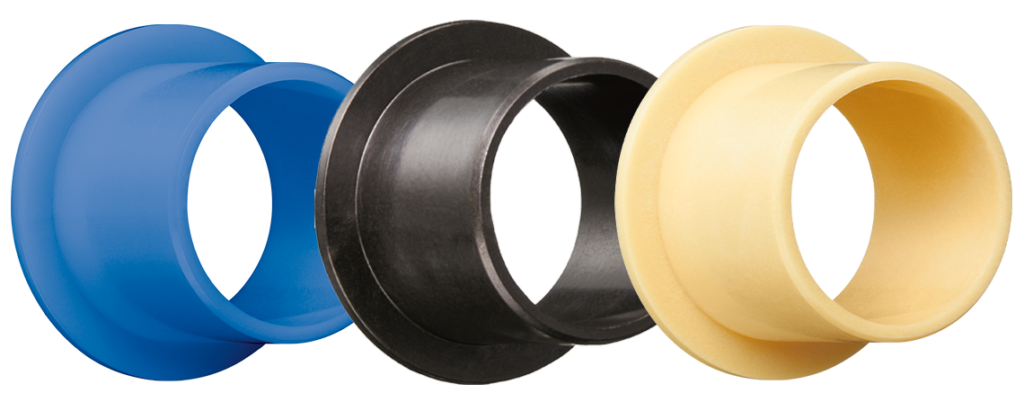 3 plastic plain bearings each made of a different material
