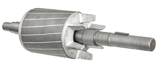 An electric motor rotor on a plain white background