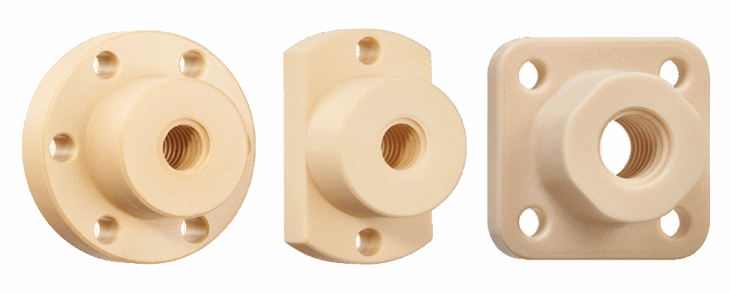 3 different tribologically optimized plastic lead screw nuts