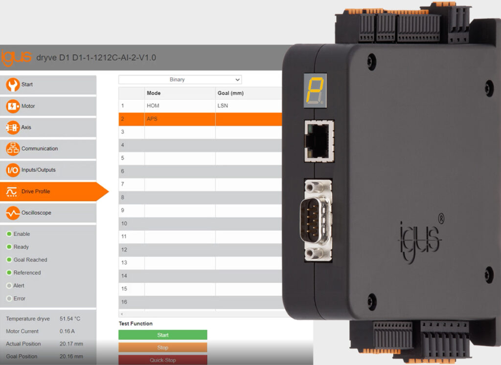 Screenshot of the dryve D1 web application overlaid with the D1 controller