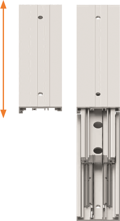 Side-by-side telescopic rails, one fully extended and one not extended at all to demonstrate the reach they offer.